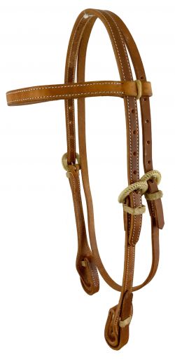 AK-307: Showman ® Browband Harness Leather headstall with quick change bit loops and rawhide cover Primary Showman   