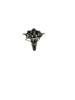 AR0456-SBTQ: Adjustable Steer head silver ring with turquoise stones Primary Showman Saddles and Tack   