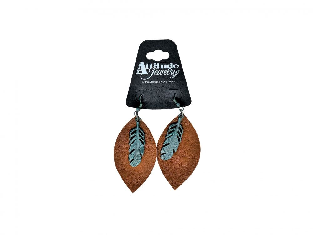 ATTITUDE Earrings with Leather Tear Drop and leaf Accent CLEARANCE This is a Closeout/Discontinued item Default Shiloh   