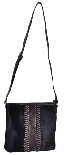 BA1262-C: Brown Genuine Leather Crossbody Bag with cowhide overlay Primary Showman Saddles and Tack   