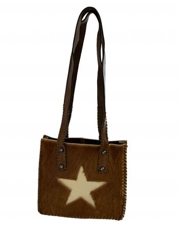 BA1267-B: Genuine Leather Crossbody Bag with cowhide and a star accent Primary Showman Saddles and Tack   