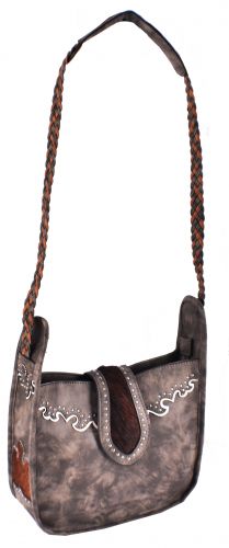 BA1420-A: Gray Genuine Leather Crossbody Bag with cowhide inlay Primary Showman Saddles and Tack   