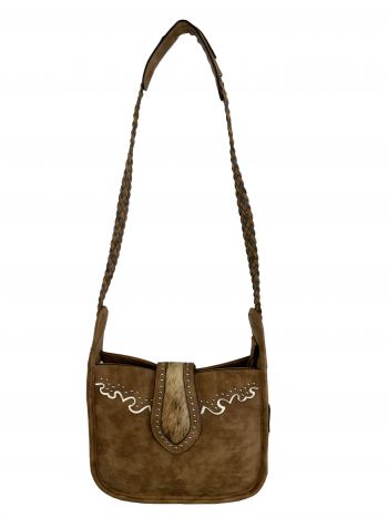 BA1420-B: Genuine Leather Crossbody Bag with cowhide accent Primary Showman Saddles and Tack   