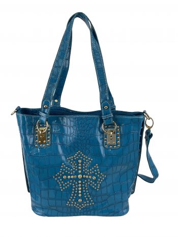 BA1775-B: P&G Turquoise Gator Synthetic Purse w/ Rhinestone & Beaded Cross, this purse features a Primary Showman Saddles and Tack   