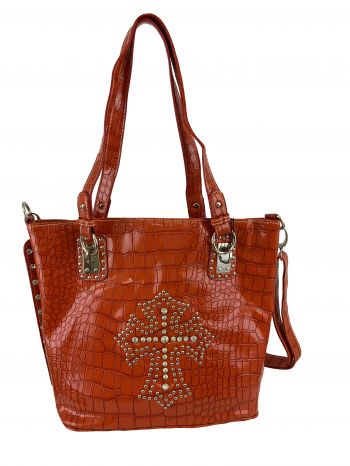 BA1775-E: P&G Orange Gator Synthetic Purse w/ Rhinestone & Beaded Cross, this purse features a dou Primary Showman Saddles and Tack   