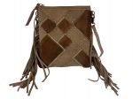 BA2066-B: Genuine Leather Crossbody Bag with cowhide zig zag design and bead accents Primary Showman Saddles and Tack   