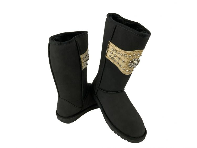 BA3332-DL: Black Suede Tall Boot with Gator Accent with Crystal Concho Primary Showman Saddles and Tack   