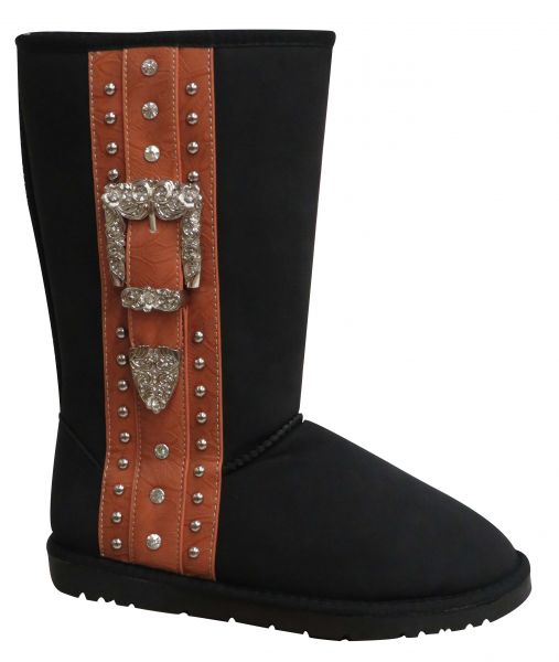 BA3339-D: Black suede tall boot with camel trim and engraved buckle Primary Showman Saddles and Tack   