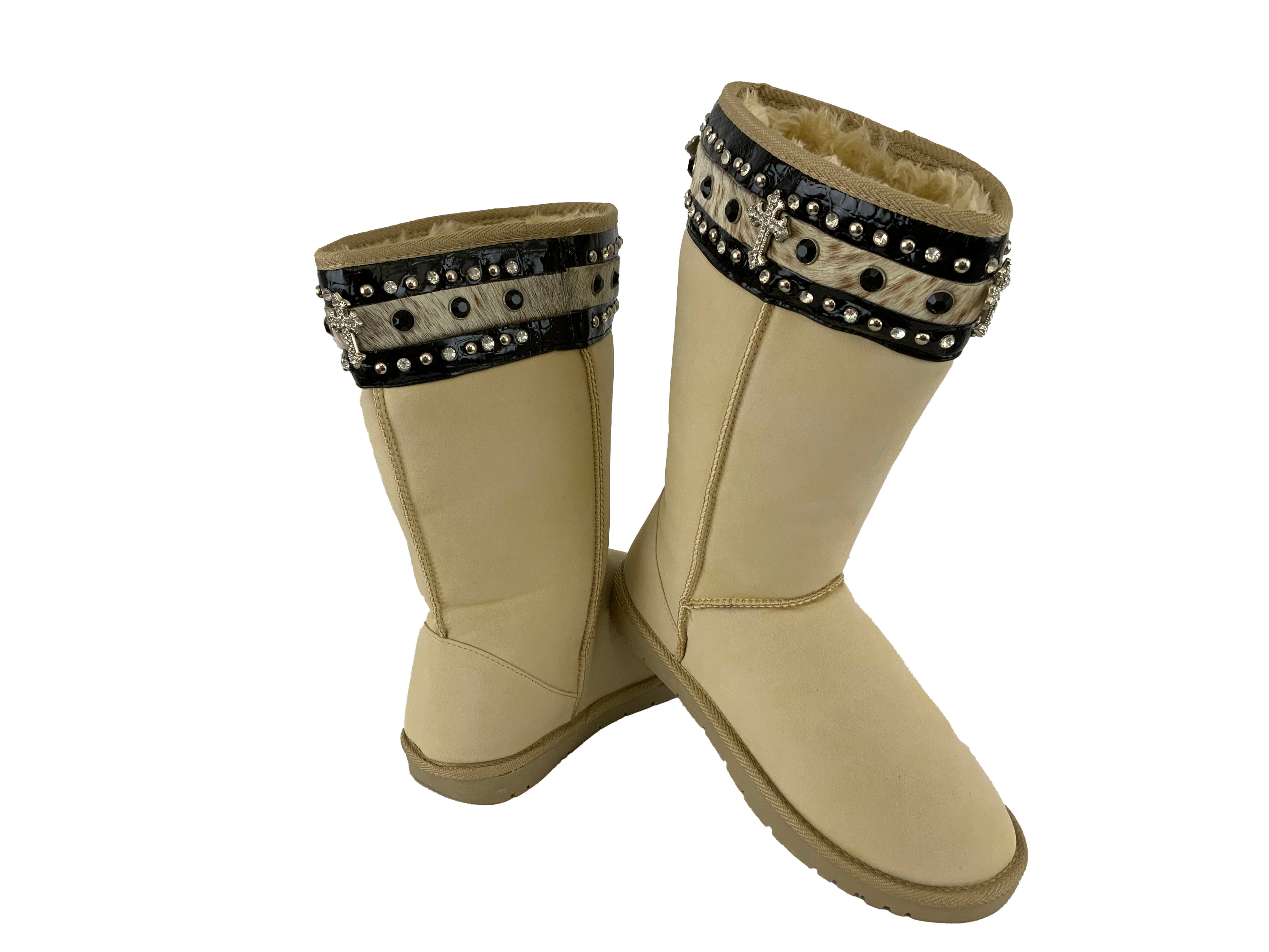 BA3345-A: Sand suede tall boot with black gator leather stripe with cowhide stripe with black and Primary Showman Saddles and Tack   