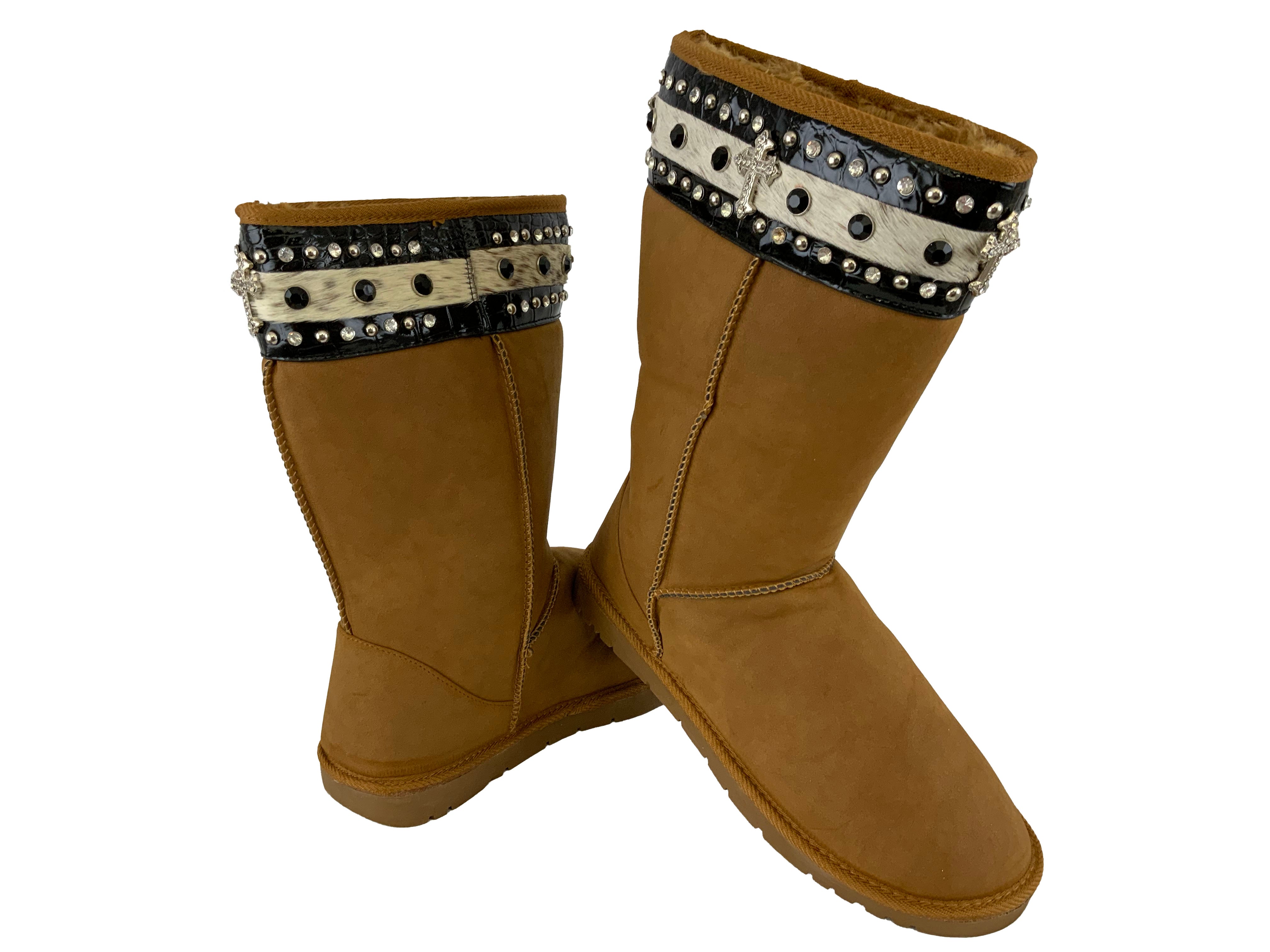 BA3345-B: Camel suede tall boot with black gator leather stripe with cowhide stripe with black and Primary Showman Saddles and Tack   