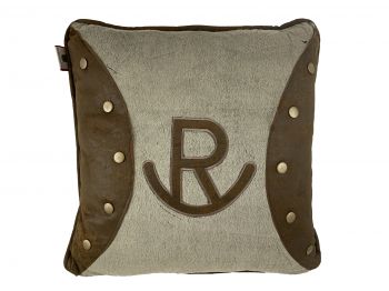 BA9068-P1: Western Style Throw Pillow Featuring a Brand Design, features brass button accents and Primary Showman Saddles and Tack   