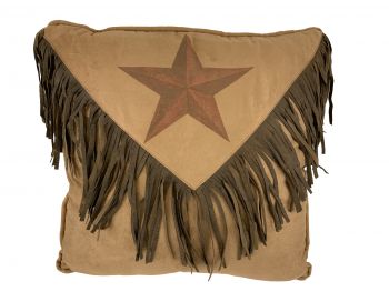 BA9176-P1: Western Style Throw Pillow Featuring a Western Star Design, with micro suede accent and Primary Showman Saddles and Tack   