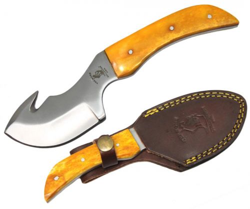 BC-805-YBN: Bone Collector Gut Hook Blade Skinning Hunting Knife with Leather Sheath Primary Showman Saddles and Tack   