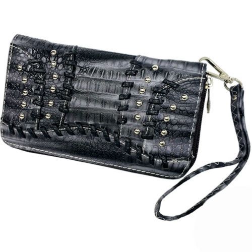 BC2669-A: Gray PU leather zipper wallet with leather lacing Primary Showman Saddles and Tack   