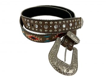 BE1649: P&G Ladies Aztec embroidered belt w/ Bling Accent, belt features a Aztec embroidered patte Primary Showman Saddles and Tack   