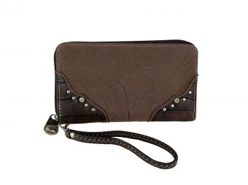 BE2702-A: Brown Leather Wristlet with silver jewels and leather overlay Primary Showman Saddles and Tack   