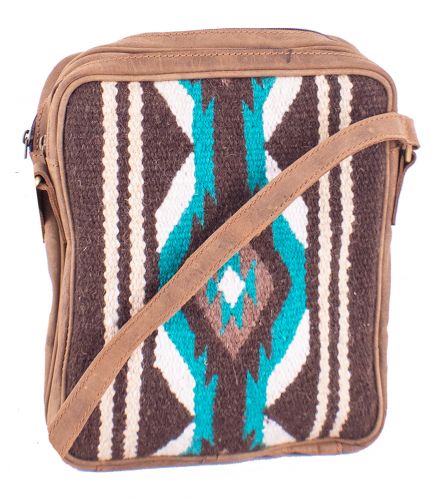 BG-10: Showman ® Genuine Leather Teal and Brown Saddle Blanket Cross body Bag Primary Showman   