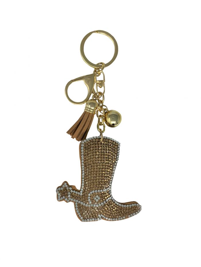 Bedazzled boot keychain with clip and tassel - TexanSaddles.com