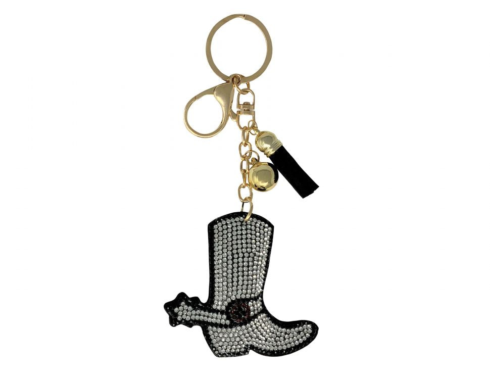 Bedazzled boot keychain with clip and  tassel Default Shiloh   