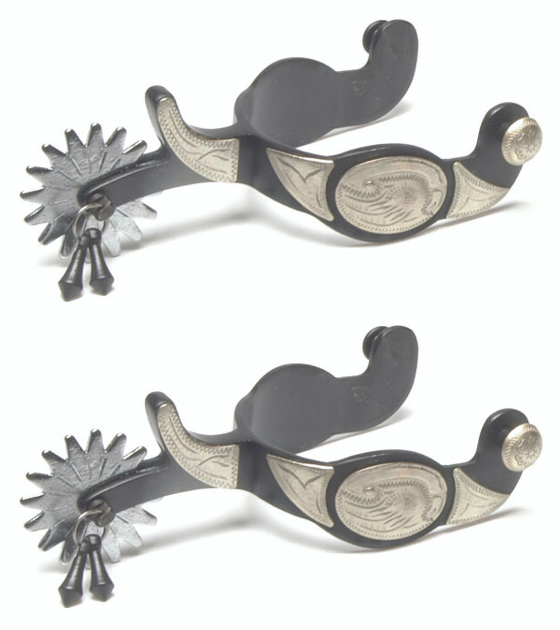 Black Steel Jingle Bob Show Spurs Germal Silver Trim-TexanSaddles.com