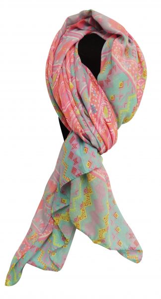 CH120B: 34" X 64" soft, voile scarf with pink Southwest design Primary Showman Saddles and Tack   