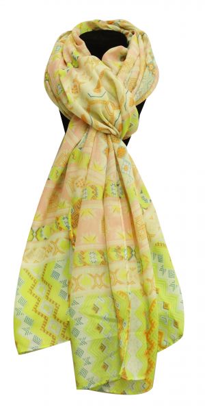 CH120E: 34" X 64" soft, voile scarf with lime Southwest design Primary Showman Saddles and Tack   