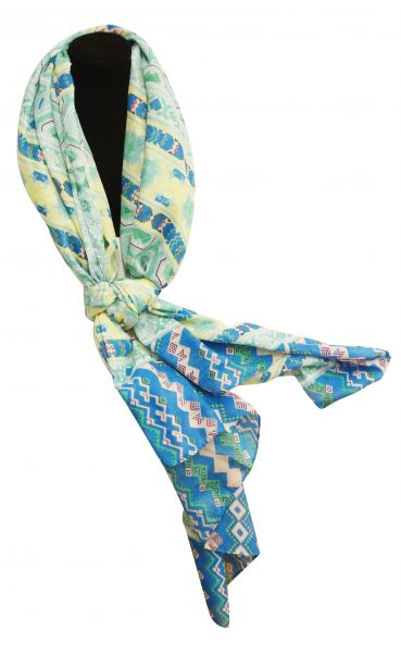 CH120G: 34" X 64" soft, voile scarf with blue Southwest design Primary Showman Saddles and Tack   