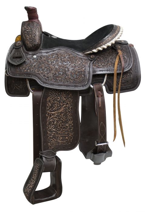 Circle S Roper Saddle With Stunning Antique Tooling (Warrantied For Roping) 658016 Roping Saddle Circle S   
