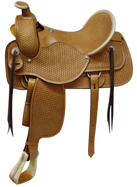 Circle S Roping Style Saddle With Basket Weave Hand Tooling 1902 Roping Style Circle S Light Oil 16" 