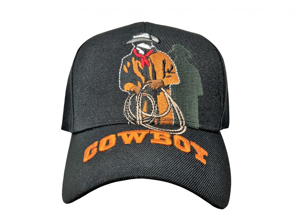 Cowboy stitched Ballcap with Cowboy and Shadow with 'Cowboy' Embroidered on Bill and back of hat Default Shiloh   