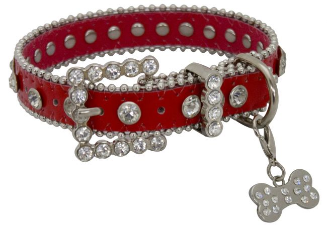 D001-R: Showman Couture ™  Red leather dog collar with crystal rhinestones Primary Showman   