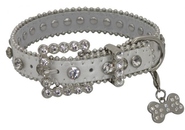 D001-S: Showman Couture ™  Silver leather dog collar with crystal rhinestones Primary Showman   