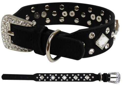 D005B: Showman Couture ™ Black leather dog collar with crystal rhinestones Primary Showman   