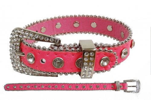 D022P: Showman Couture ™ Pink leather fashion dog collar with crystal rhinestones and a crystal rh Primary Showman   