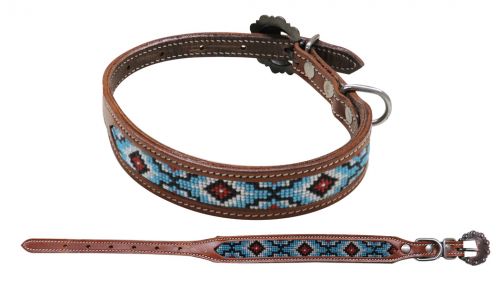 DC-02: Showman Couture ™ Beaded inlay leather dog collar with copper buckle Primary Showman   