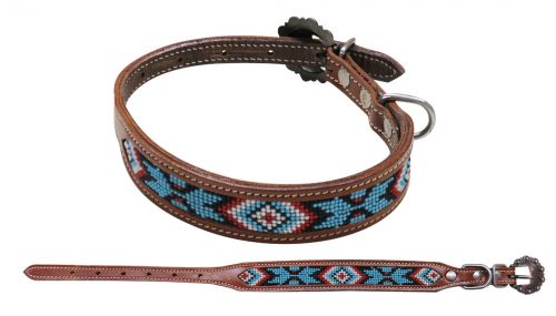 DC-03: Showman Couture ™ Beaded inlay leather dog collar with copper buckle Primary Showman   