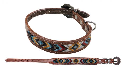 DC-04: Showman Couture ™ Beaded inlay leather dog collar with copper buckle Primary Showman   