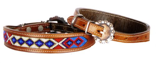 DC-10: Showman Couture ™ Genuine leather dog collar beaded inlay Primary Showman   