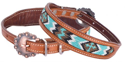 DC-25: Showman Couture ™ Beaded inlay leather dog collar with copper buckle Primary Showman   
