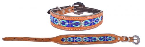 DC-26: Showman Couture ™ Genuine leather dog collar with a royal blue beaded inlay Primary Showman   