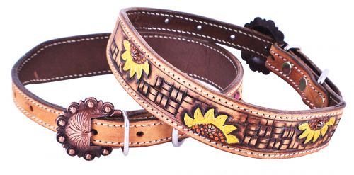 DC-28: Showman Couture ™ Hand Painted Sunflower leather dog collar
