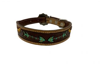 DC-30: Showman Couture ™ Hand Painted Sunflowers and arrow leather dog collar with copper buckle Primary Showman   