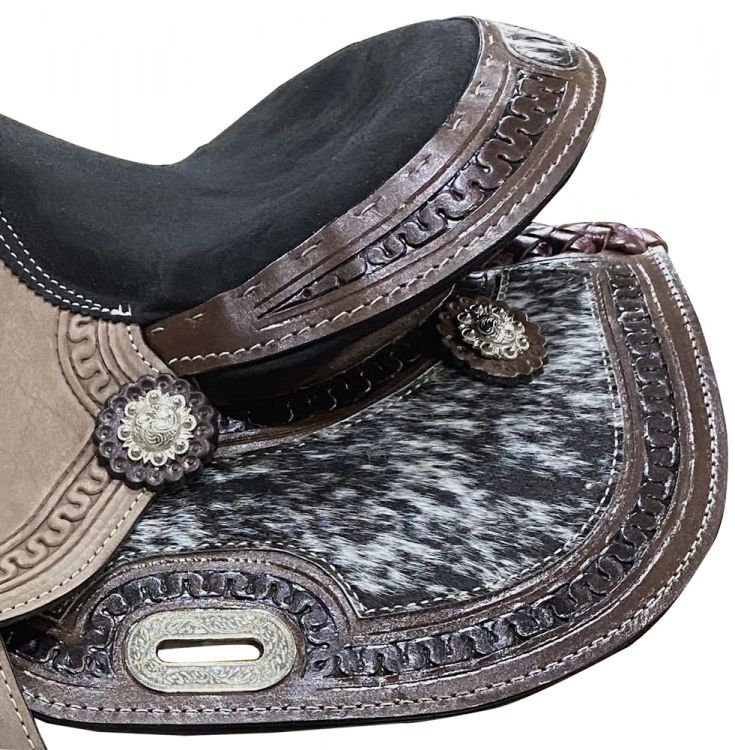 DOUBLE T 13" Youth barrel saddle with hair on cowhide inlay Default Shiloh   