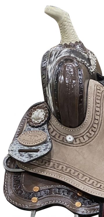 DOUBLE T 13" Youth barrel saddle with hair on cowhide inlay Default Shiloh   