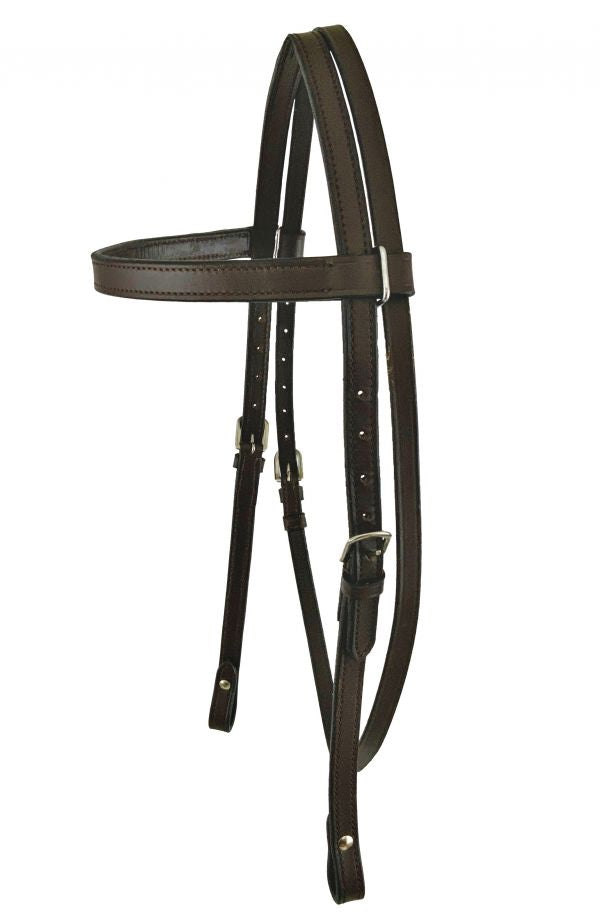 Dark Oil Horse Size Browband Leather Headstall, With 7ft Split Reins Default Shiloh   