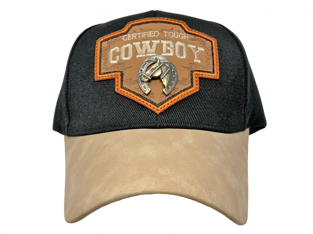 Embroidered Cowboy Certified Tough Ballcap with horse  in horseshoe decal Default Shiloh   