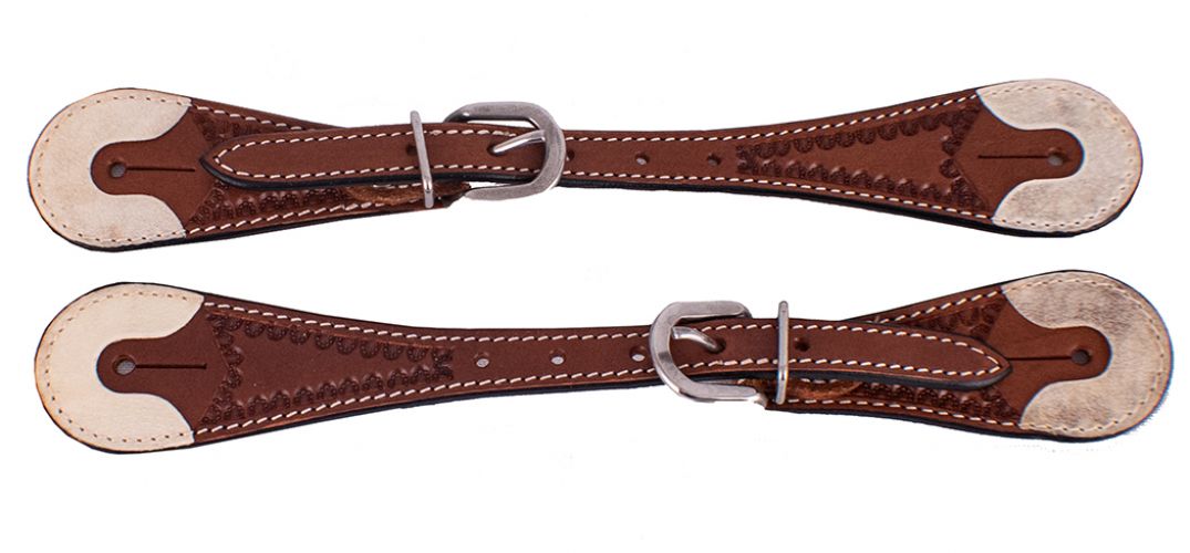 F-558M: Showman ® Men's Argentina Cow Leather Spur Straps with Rawhide Overlay Ends Spur Straps Showman   