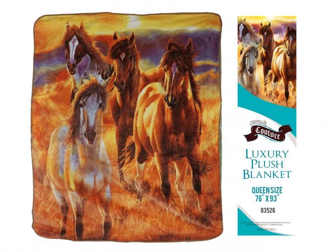 G3526: Showman Couture ™ Luxury plush blanket with wild mustang horses print Primary Showman   