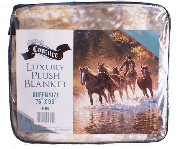 G4976: Showman Couture ™ Luxury plush blanket with running horses in water print Primary Showman   