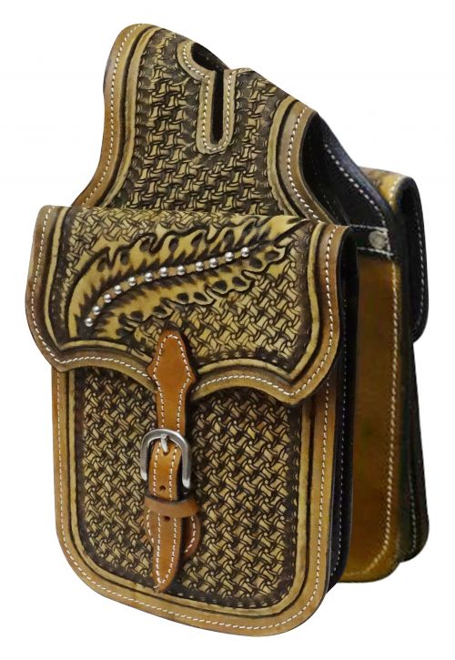 HB-03: Showman ® Tooled leather horn bag Horn Saddle Bags Showman   